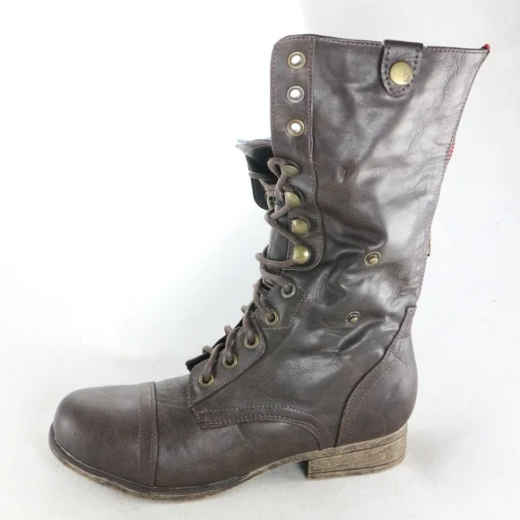 New BAMBOO PAIR of Roll Down USA Flag Combat Boots Sz 5.5 US Women - Picture 2 of 8